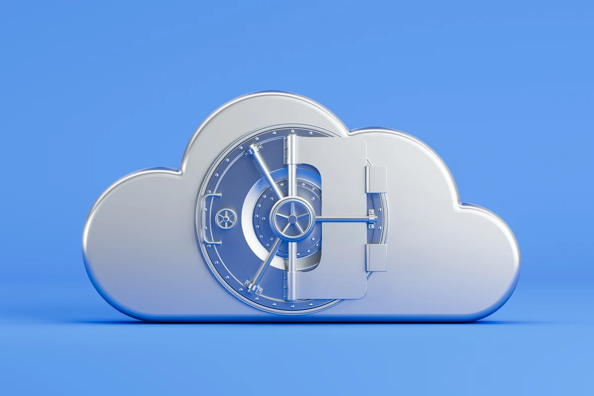 Cloud shaped vault representing secure cloud backup
