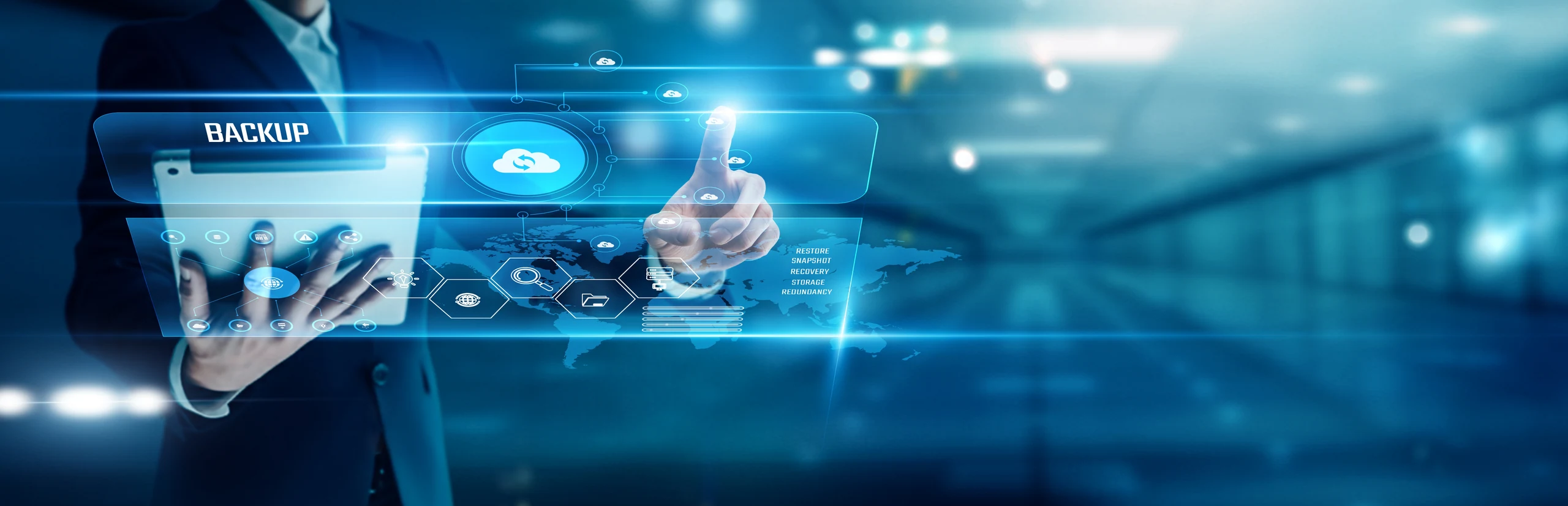 Cloud backup and recovery interface connecting protected data across locations